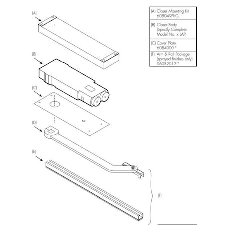 Rixson W060862290NHO 90 Degree Offset Overhead Concealed Closer for Wood Doors and Frames Flat Black W060862290NHO